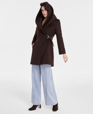Via Spiga - Women's Belted Hooded Shawl Wrap Coat