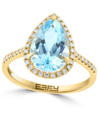 EFFY Collection - Sky Blue Topaz (3-5/8 ct. t.w.) & Diamond (1/6 ct. t.w.) Pear Ring in 14k Gold