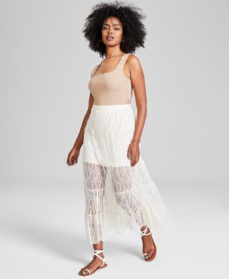 And Now This - Women's Pull-On Tiered Lace Maxi Skirt