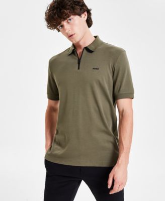 Hugo Boss - Men's Dalomino 10257070 01 Regular-Fit Tipped Quarter-Zip Polo Shirt