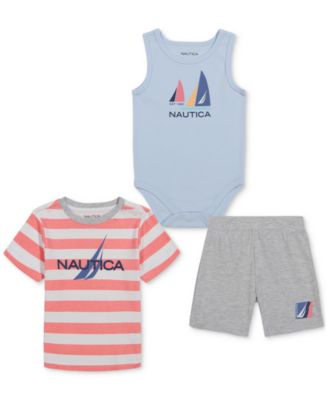 Nautica - Baby Boys Sailing Tank Bodysuit, Short-Sleeve Striped T-Shirt & Shorts, 3 Piece Set