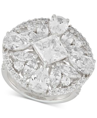 Arabella - Cubic Zirconia Mixed Cut Circle Cluster Statement Ring in Sterling Silver