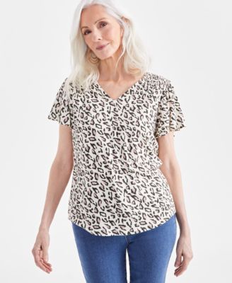 Style & Co - Women's Animal Wind Smocked-Shoulder Top