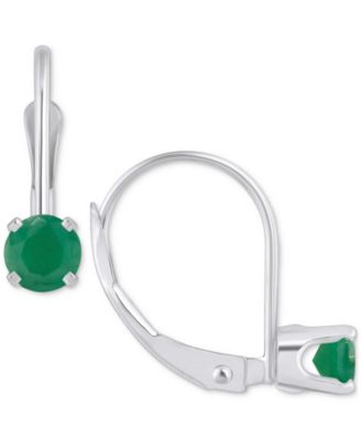 Macy's - Emerald Solitaire Leverback Earrings (1/2 ct. t.w.) in 14k White Gold (Also in Ruby, Sapphire, & Tanzanite)