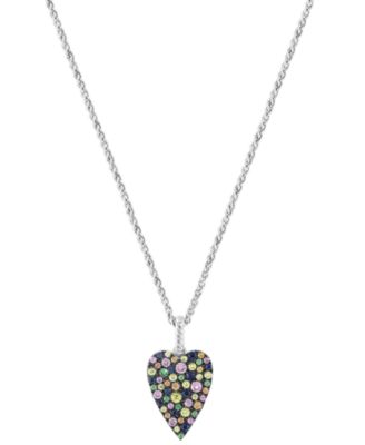 EFFY Collection - Multi-Sapphire (1-1/3 ct. t.w.) & Tsavorite (1/10 ct. t.w.) Heart Cluster 18" Pendant Necklace in Sterling Silver