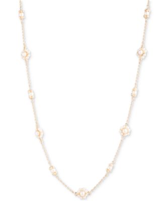 Marchesa - Gold-Tone Imitation Pearl Station Collar Necklace, 16" + 3" extender