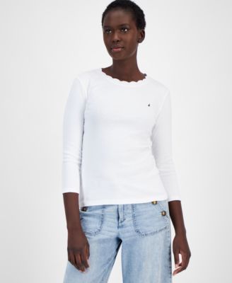 Nautica Jeans - Women's Cotton Scalloped-Neck 3/4-Sleeve Top
