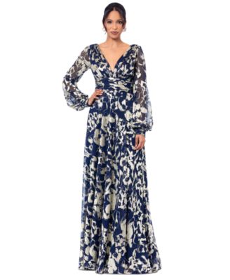 Betsy & Adam - Women's Printed Blouson-Sleeve Maxi Dress