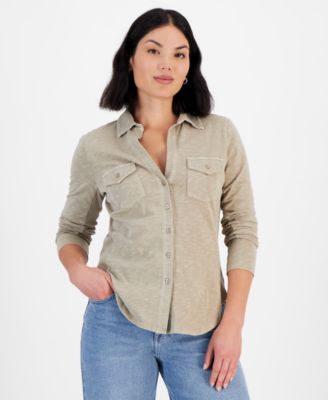 Calvin Klein Jeans - Petite Cotton Jersey Button-Front Shirt