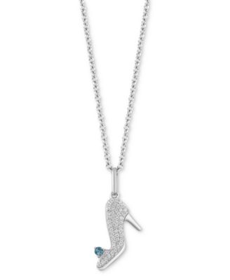 Disney Enchanted Vault - Diamond (1/10 ct. t.w.) & London Blue Topaz Accent Cinderella Slipper Pendant Necklace in Sterling Silver, 16" + 2" extender