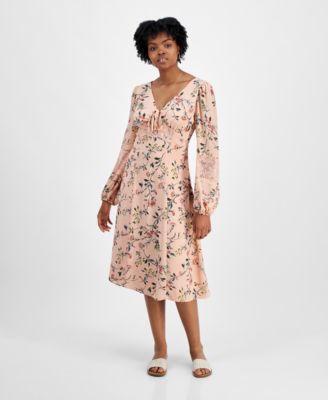 Tinsel - Juniors' V-Neck Lace-Trim Floral Midi Dress