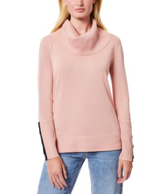 Melissa Paige - Women's Solid Contrast-Cuff Cowlneck Sweater