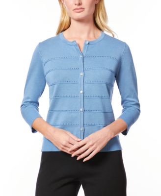 Melissa Paige - Women's Pointelle-Striped Scoop-Neck Cardigan