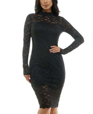 Emerald Sundae - Juniors' Glitter Lace Long-Sleeve Bodycon Dress