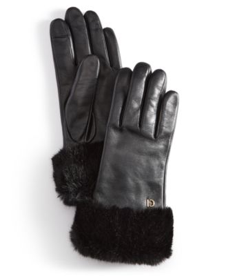 Cole Haan - Women's Faux-Fur-Cuff Leather Gloves