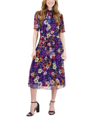 julia jordan - Women's Mock Neck Flutter-Sleeve Midi Dress