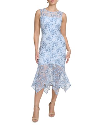 kensie - Women's Lace Handkerchief-Hem Midi Dress