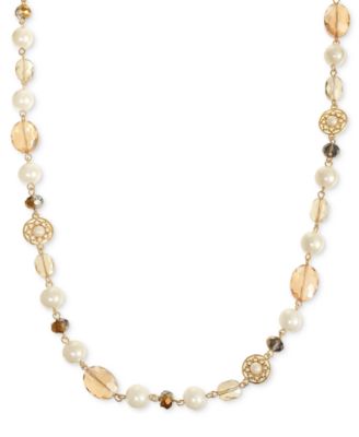 Charter Club - Gold-Tone Bead & Imitation Pearl Strand Necklace, 40" + 2" extender