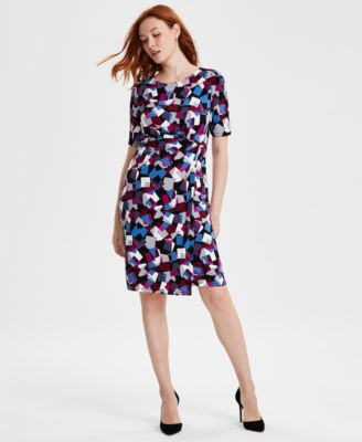 Kasper - Petite Printed Faux-Wrap Sheath Dress