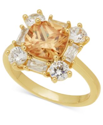 Charter Club - Gold-Tone Champagne & White Cubic Zirconia Halo Ring