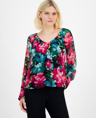 I.N.C. International Concepts - Petite Printed V-Neck Blouse