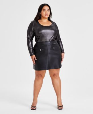 Bar III - Trendy Plus Size Faux-Leather Zip-Pocket Mini Skirt