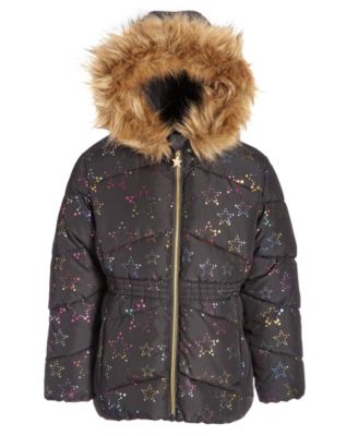 S Rothschild & CO - Toddler & Little Girls Foil Quilted Puffer Coat  With Faux-Fur Trim