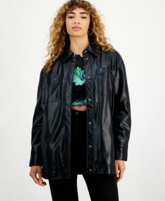 GUESS - Women's Mareva Faux-Leather Long-Sleeve Shacket