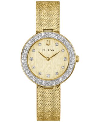 Bulova - Women's Crystal Gold-Tone Stainless Steel Mesh Bracelet Watch 32mm