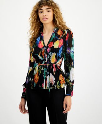 GUESS - Women's Lisette Printed Long-Sleeve Tie-Front Top