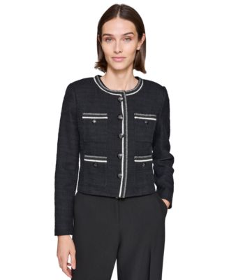KARL LAGERFELD PARIS - Women's Contrast-Trim Five-Button Jacket