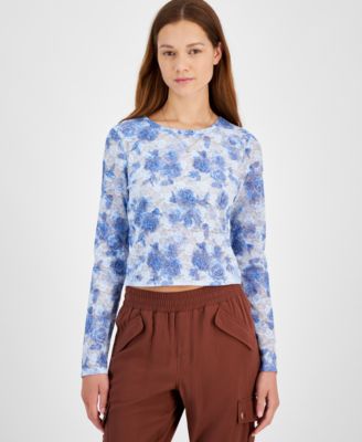 Madden Girl - Juniors' Floral-Print Cropped Lace Top