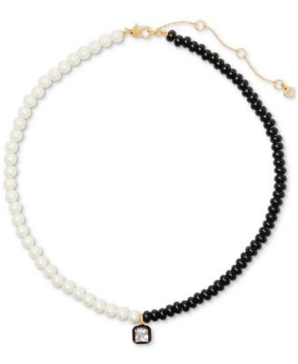 kate spade new york - Gold-Tone Cubic Zirconia Black & White Beaded Pendant Necklace, 16" + 3" extender