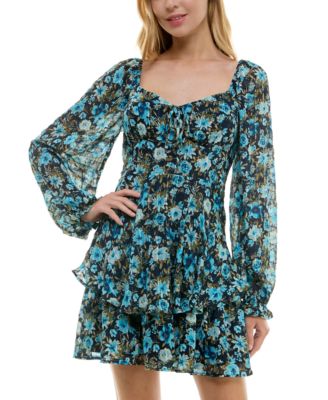 Crystal Doll - Juniors' Printed Shadow-Stripe Fit & Flare Tiered Dress