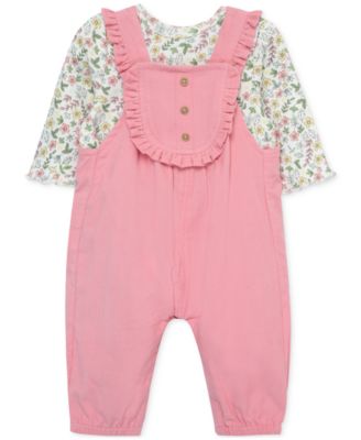Little Me - Baby Girls Cotton Ditsy Floral Top & Ruffled Overalls Set