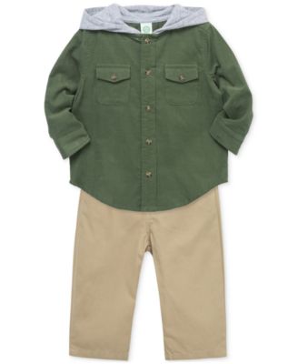 Little Me - Baby Boys Cotton Hooded Shirt & Pants, 2 Piece Set