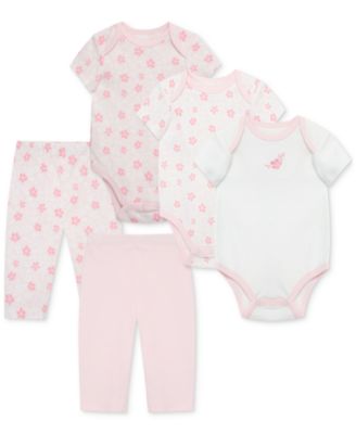 Little Me - Baby Girls Petals Cotton Bodysuits & Pants, 5 Piece Set
