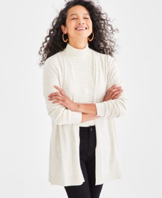 Style & Co - Petite Open-Stitch Long-Sleeve Cardigan