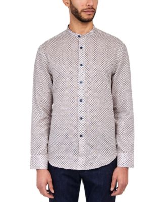 Brooklyn Brigade - Men's Dumbo Moisture-Wicking Interlocking Geo-Print Button-Down Mandarin Shirt