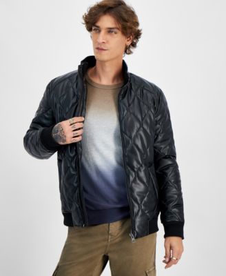 GUESS - Men's Quilted Full-Zip Faux-Leather Jacket