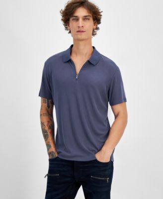 GUESS - Men's Union Zipper Ribbed Short Sleeve Polo Shirt