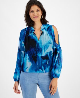 I.N.C. International Concepts - Women's Crinkle Chiffon Cold-Shoulder Blouse