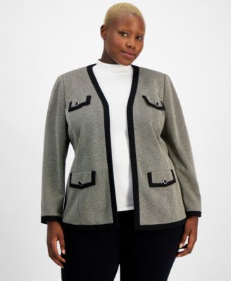 Kasper - Plus Size Herringbone Open-Front Jacket
