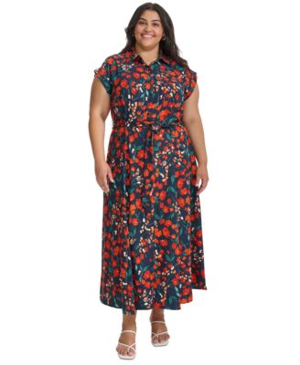 Calvin Klein - Plus Size Printed Cap-Sleeve Shirtdress