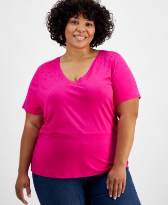 I.N.C. International Concepts - Plus Size V-Neck Embellished T-Shirt