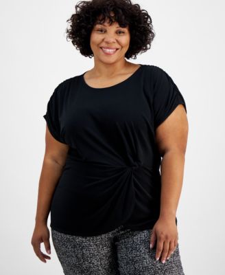 I.N.C. International Concepts - Plus Size Crewneck Twist-Detail Top,