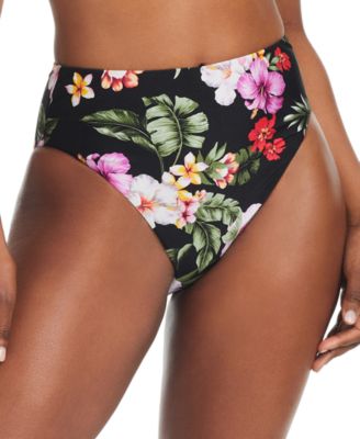 Bar III - Women's Floral-Print High-Waist High-Leg Bikini Bottoms