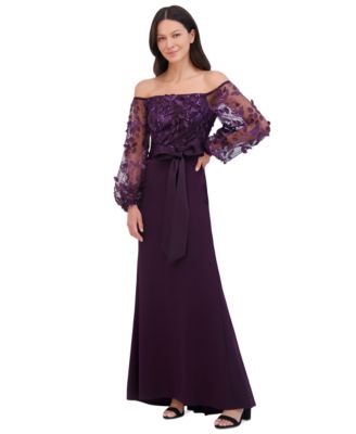 Eliza J - Petite Floating Petals Embellished Off-The-Shoulder Gown
