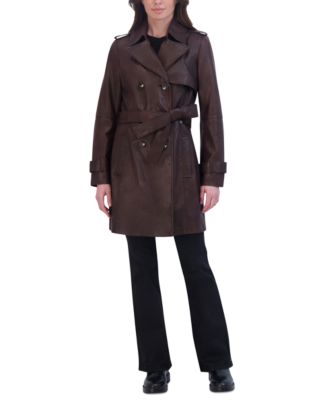 Tahari - Petite Natalie Belted Leather Trench Coat