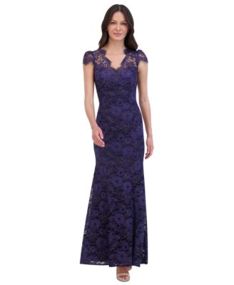Eliza J - Women's Metallic Floral Lace Cap-Sleeve Gown